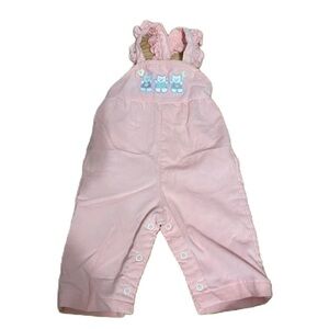 Vintage Health-Tex Ruffle Corduroy Jumper Overalls Sz 6 mos Pink Pastel Bear